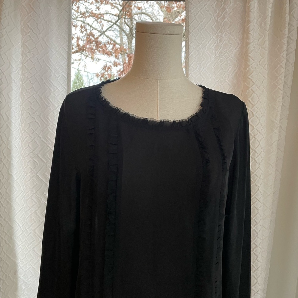 L’Agence Gilda Raw Edge Black Ruffle Blouse Medium - Picture 4 of 11